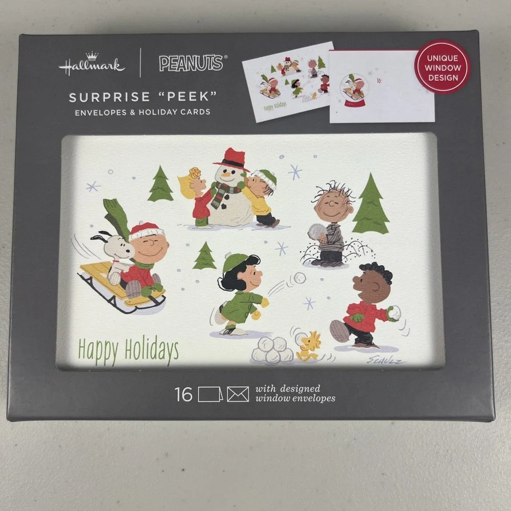 PEANUTS Happy Holidays Hallmark Greeting‎ Cards Box 16 Surprise 
